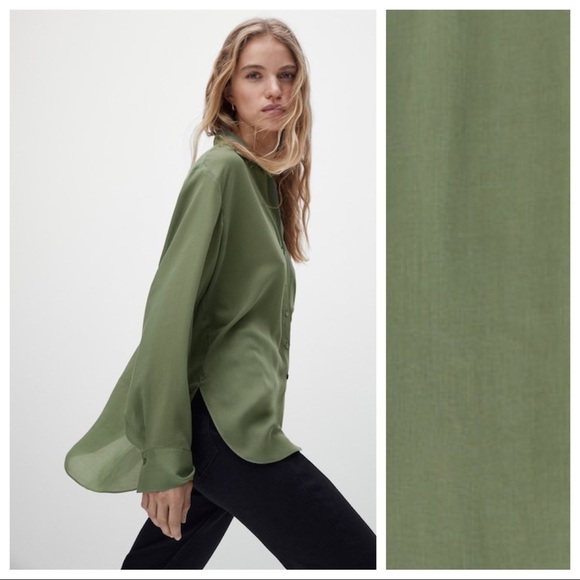 NWOT. Massimo Dutti Green 100% Lyocell Flowing Shirt. Size XS. - Picture 2 of 10